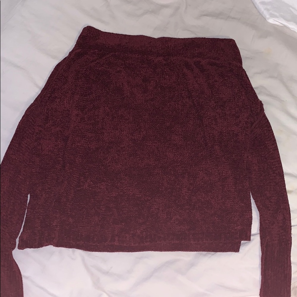 maroon off the shoulder sweater